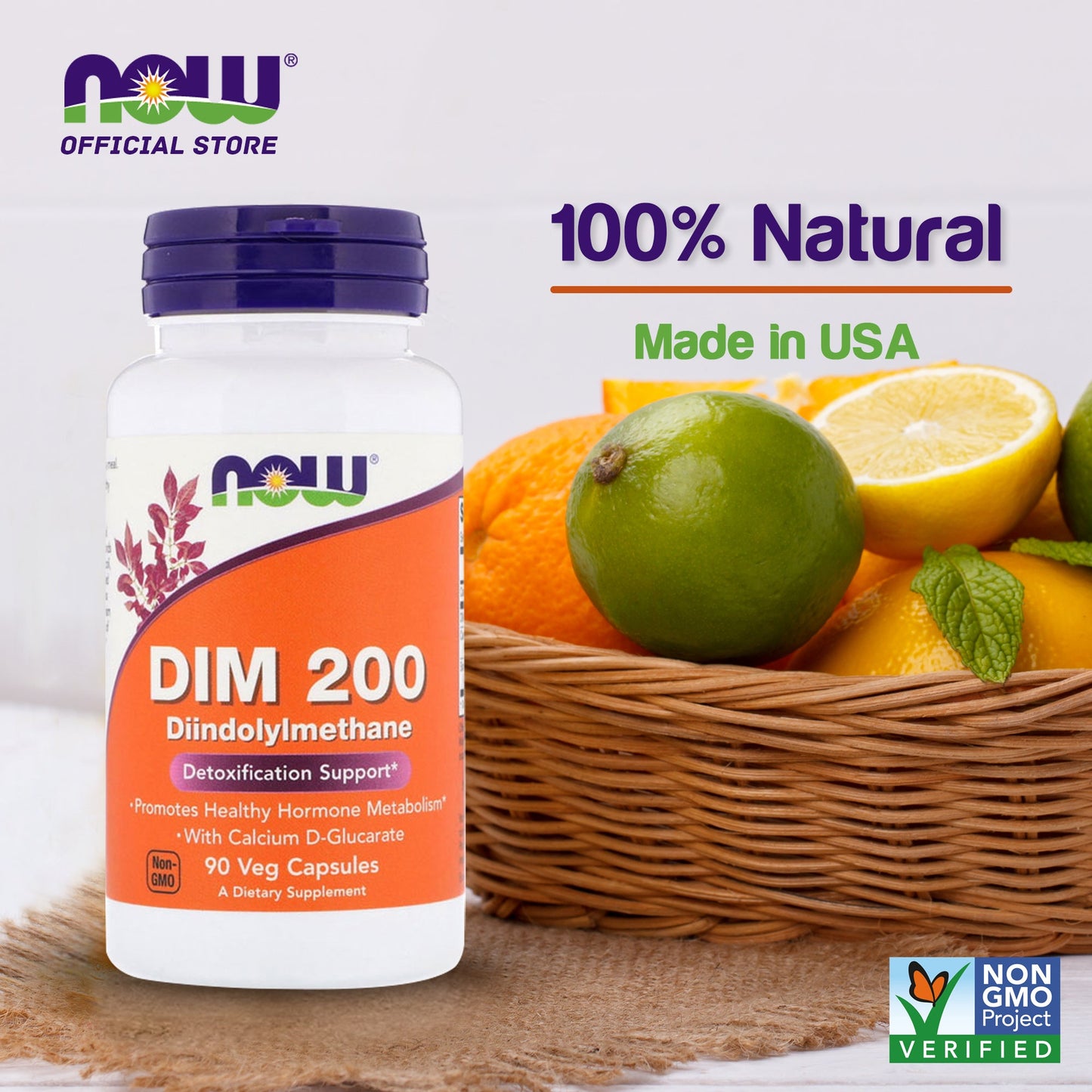 NOW Supplements, DIM 200 (Diindolylmethane) with Calcium D-Glucarate, 90 Veg Capsules - Bloom Concept