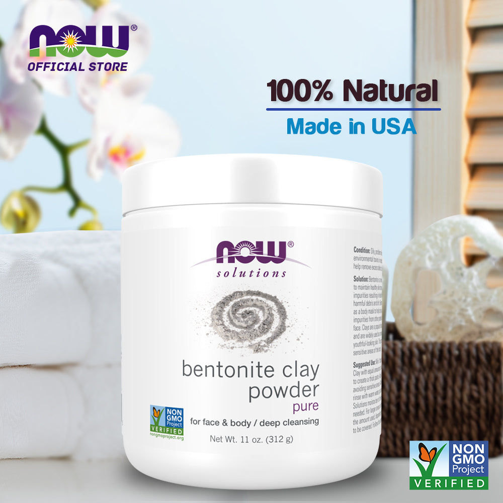 NOW Solutions,  11-Ounce (312 g)Bentonite Clay Powder, Pure Powder for Face and Body, Great for Oily Problem Skin, - Bloom Concept