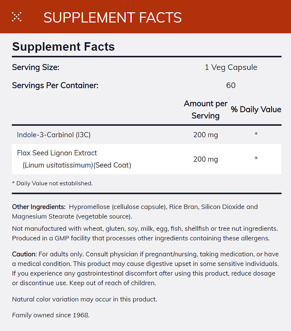 NOW Supplements, Indole-3-Carbinol 200 mg with Flax Lignan Extract, 60 Veg Capsules - Bloom Concept