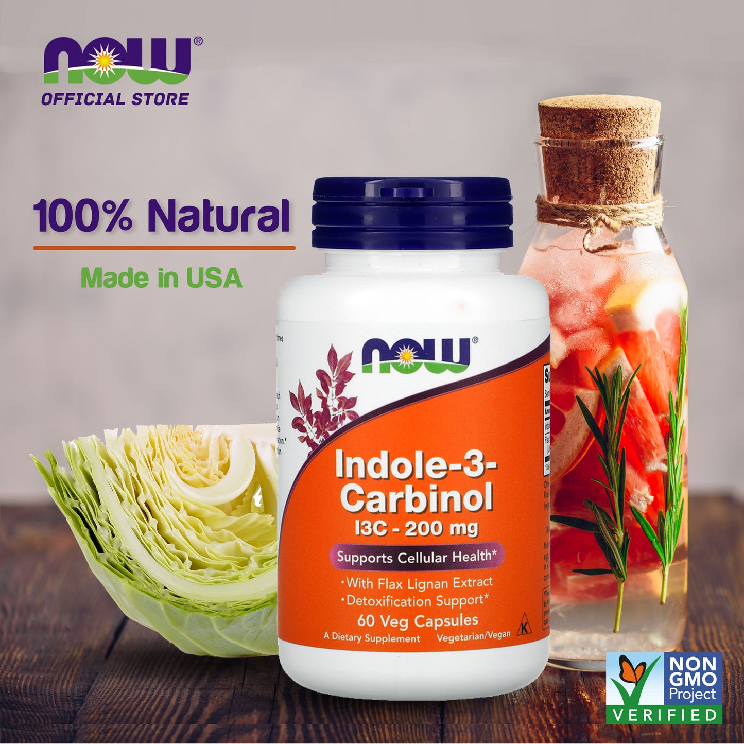 NOW Supplements, Indole-3-Carbinol 200 mg with Flax Lignan Extract, 60 Veg Capsules - Bloom Concept