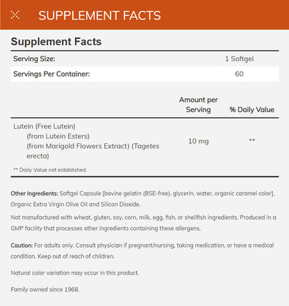 NOW Supplements, Lutein 10 mg with 10 mg of Free Lutein from Lutein Esters, 120 Softgels Vitamins &amp; Supplements NOW Foods USA