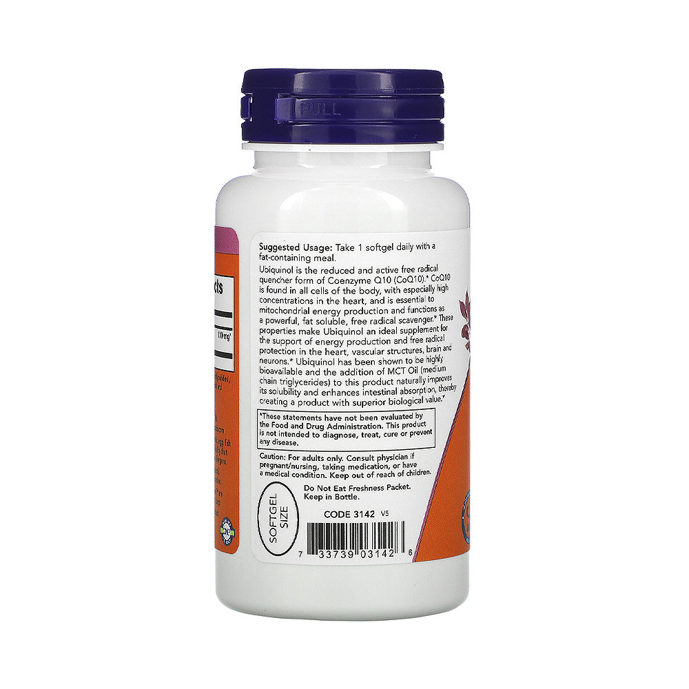 NOW Supplements, Ubiquinol 100 mg, High Bioavailability (the Active Form of CoQ10), 60 Softgels - Bloom Concept