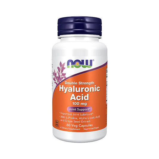 NOW Supplements, Hyaluronic Acid 100 mg, Double Strength with L-Proline, Alpha Lipoic Acid and Grape Seed Extract, 60 Veg Capsules - Bloom Concept