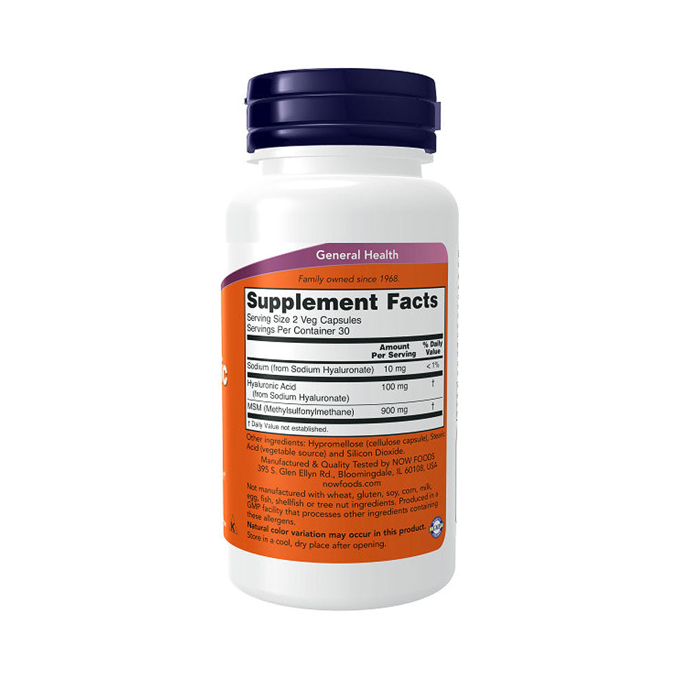 NOW Supplements, Hyaluronic Acid 50 mg with MSM, Joint Support*, 60 Veg Capsules - Bloom Concept