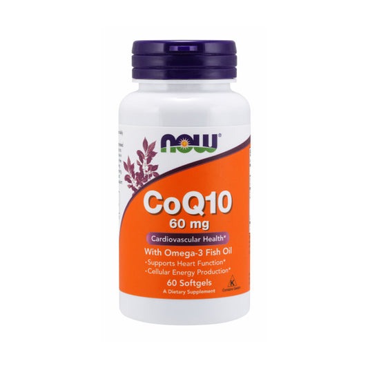 NOW Supplements, CoQ10 60 mg with Omega 3 Fish Oil, Cardiovascular Health*, 60 Softgels - Bloom Concept