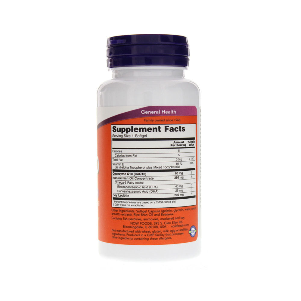 NOW Supplements, CoQ10 60 mg with Omega 3 Fish Oil, Cardiovascular Health*, 60 Softgels - Bloom Concept