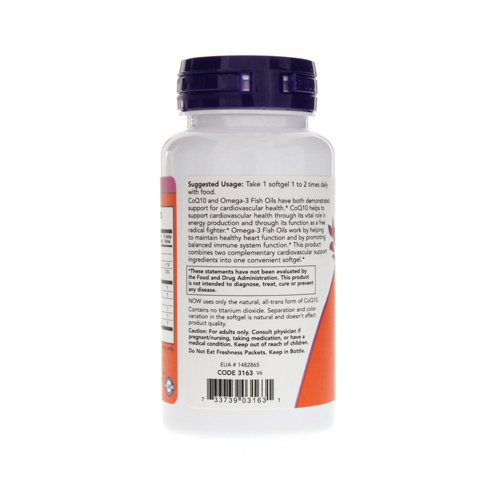 NOW Supplements, CoQ10 60 mg with Omega 3 Fish Oil, Cardiovascular Health*, 60 Softgels - Bloom Concept