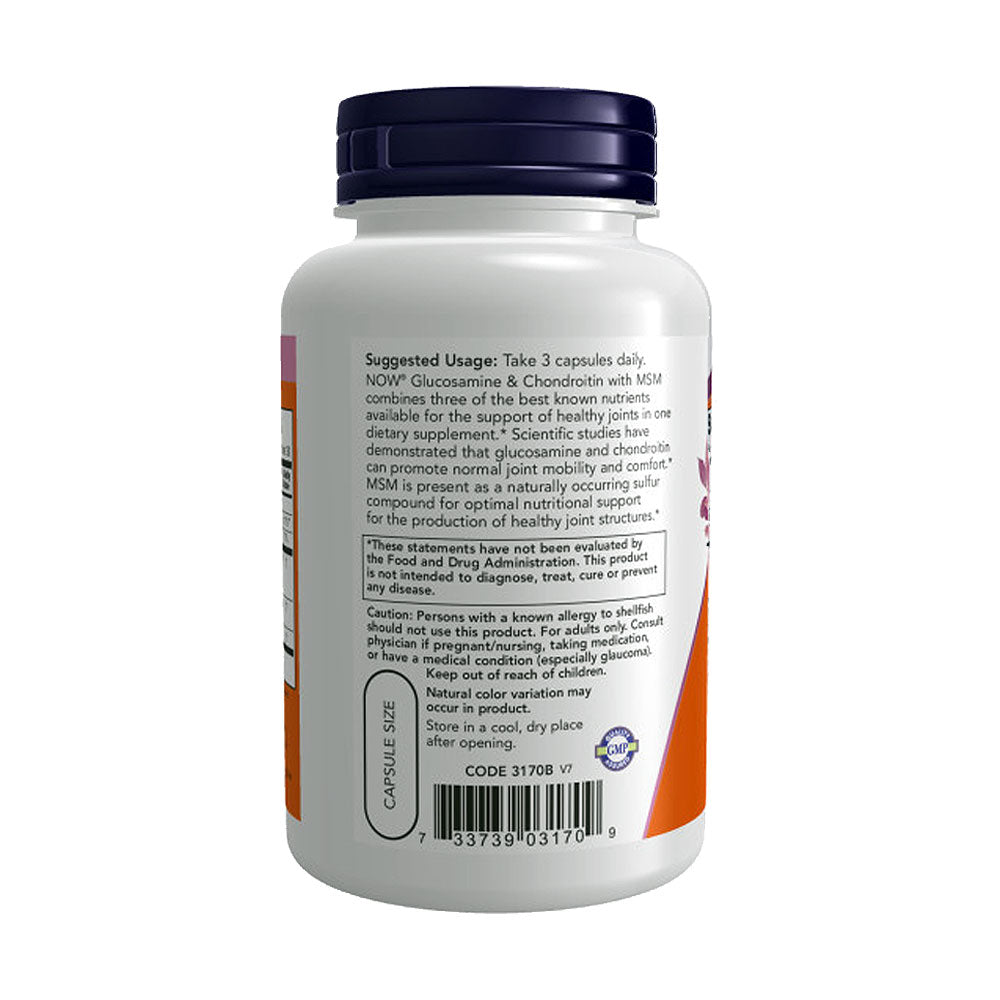 NOW Supplements, Glucosamine &amp; Chondroitin with MSM, Joint Health, Mobility and Comfort*, 90 Veg Capsules Vitamins &amp; Supplements NOW Foods USA