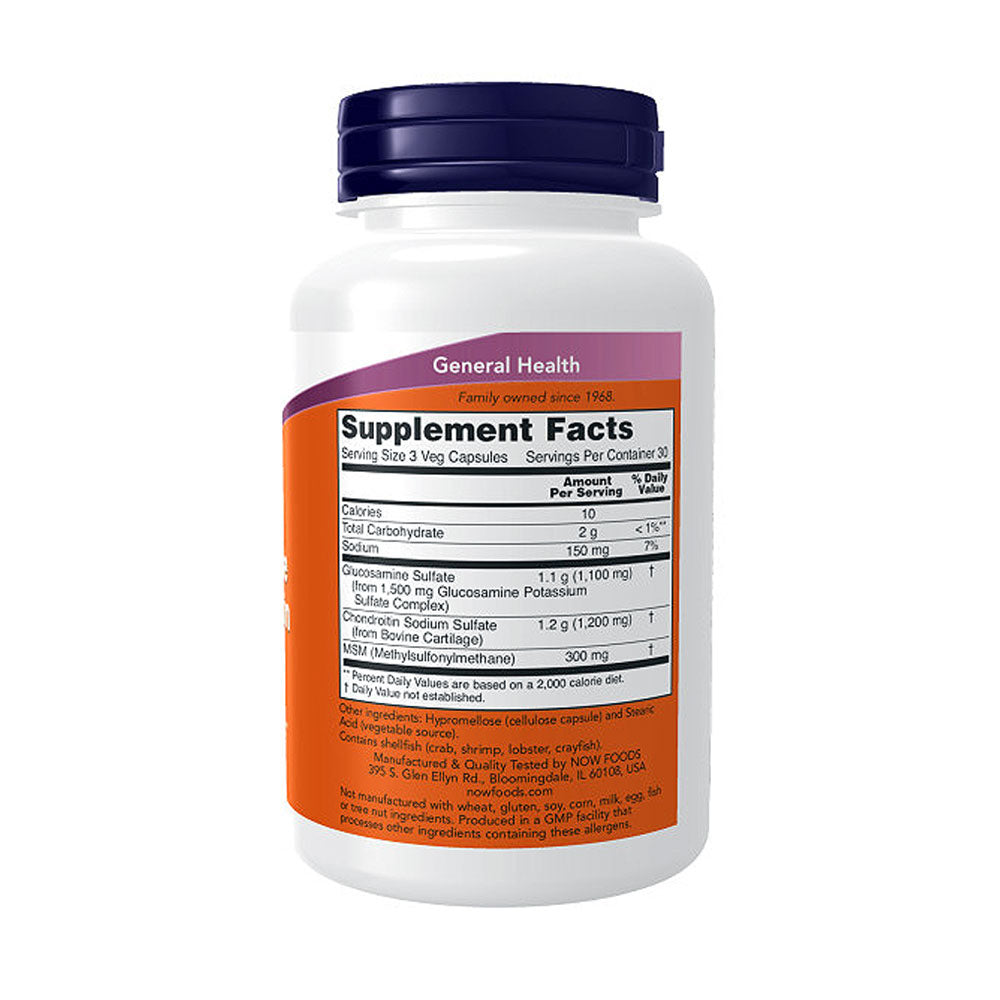 NOW Supplements, Glucosamine & Chondroitin with MSM, Joint Health, Mobility and Comfort*, 90 Veg Capsules - Bloom Concept