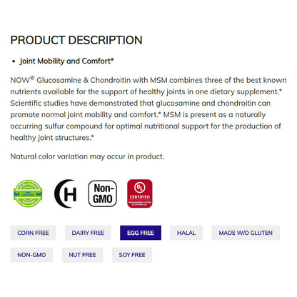 NOW Supplements, Glucosamine &amp; Chondroitin with MSM, Joint Health, Mobility and Comfort*, 90 Veg Capsules Vitamins &amp; Supplements NOW Foods USA