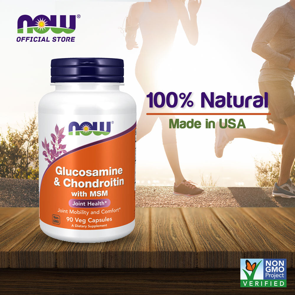NOW Supplements, Glucosamine & Chondroitin with MSM, Joint Health, Mobility and Comfort*, 90 Veg Capsules - Bloom Concept