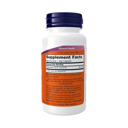 NOW Supplements, CoQ10 30 mg, Pharmaceutical Grade, All-Trans Form produced by Fermentation, 60 Veg Capsules Vitamins &amp; Supplements NOW Foods USA