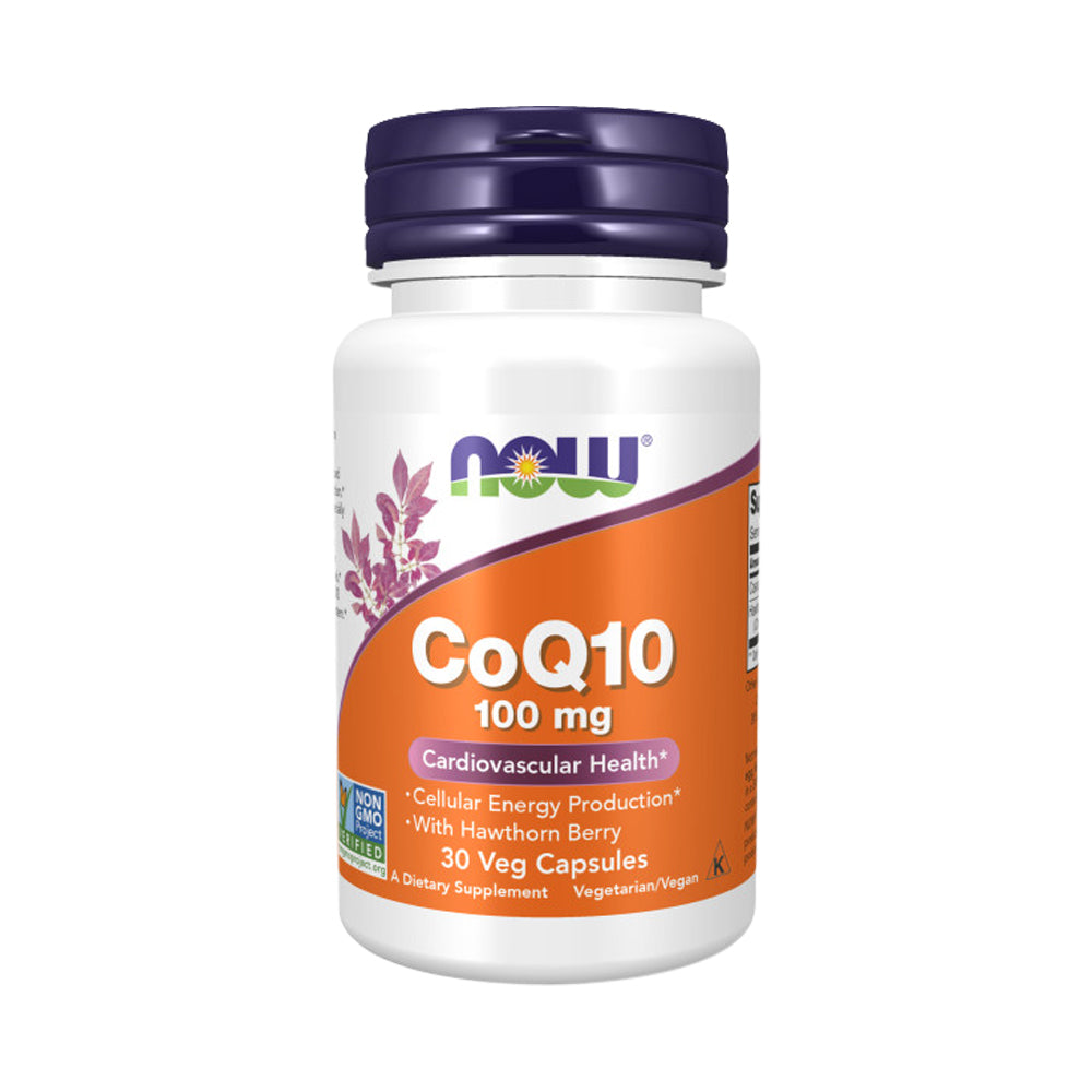 NOW Supplements, CoQ10 100 mg with Hawthorn Berry, Pharmaceutical Grade, All-Trans Form produced by Fermentation, 30 Veg Capsules - Bloom Concept