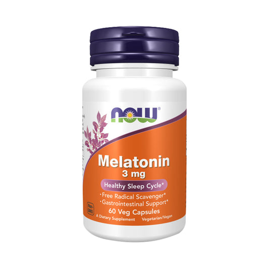 NOW Supplements, Melatonin 3 mg, Free Radical Scavenger*, Healthy Sleep Cycle*, 60 Veg Capsules - Bloom Concept