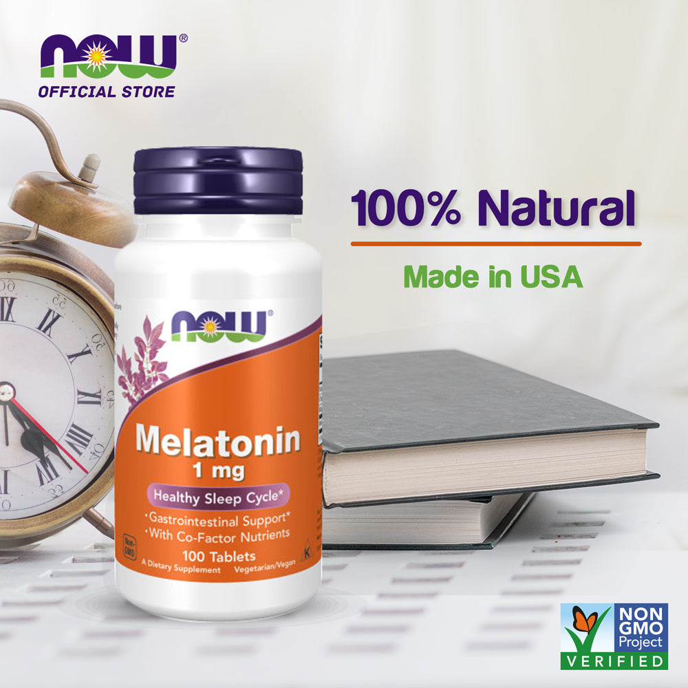 NOW Supplements, Melatonin 1 mg, with Co-Factor Nutrients, Healthy Sleep Cycle*, 100 Tablets Vitamins &amp; Supplements NOW Foods USA