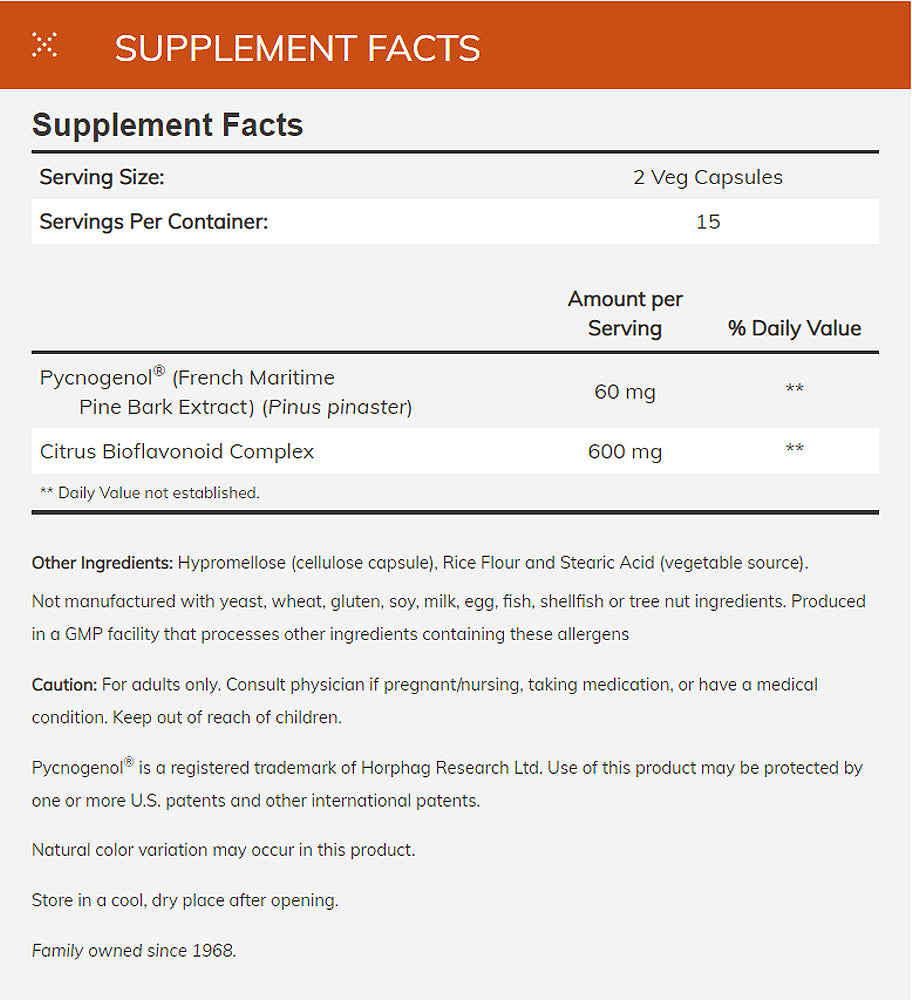 NOW Supplements, Pycnogenol 30 mg (a Unique Combination of Proanthocyanidins from French Maritime Pine) with 300 mg Bioflavonoids, 60 Veg Capsules Vitamins &amp; Supplements NOW Foods USA