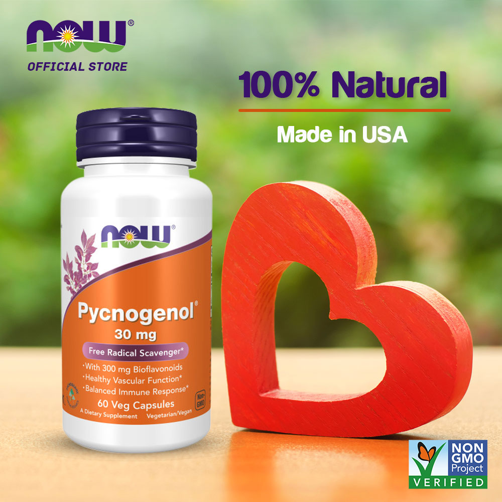 NOW Supplements, Pycnogenol 30 mg (a Unique Combination of Proanthocyanidins from French Maritime Pine) with 300 mg Bioflavonoids, 60 Veg Capsules Vitamins &amp; Supplements NOW Foods USA