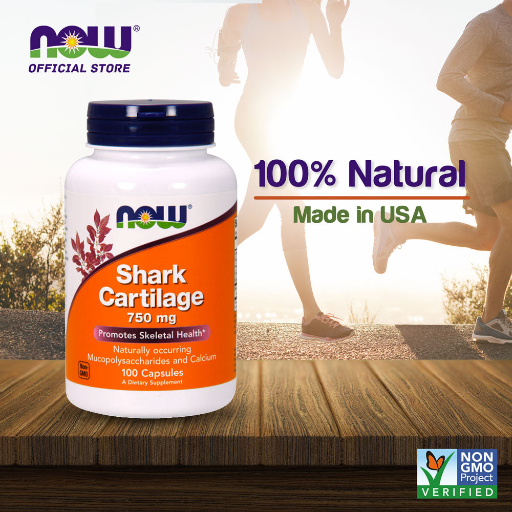 NOW Supplements, Shark Cartilage 750 mg with Naturally occurring Mucopolysaccharides and Calcium, 100 Capsules - Bloom Concept