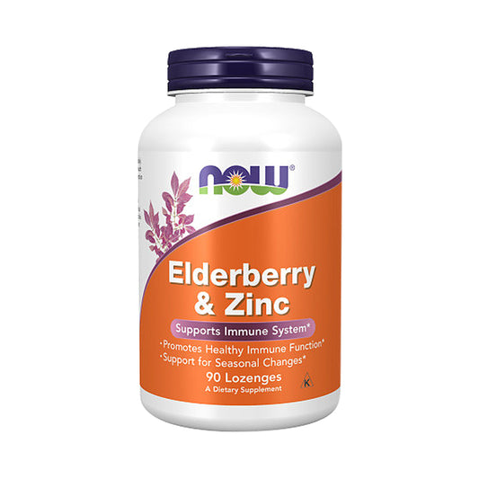 NOW Supplements, Elderberry & Zinc (Elderberry Concentrate with Zinc and Vitamin C, plus Echinacea, Propolis and Slippery Elm), 90 Lozenges - Bloom Concept