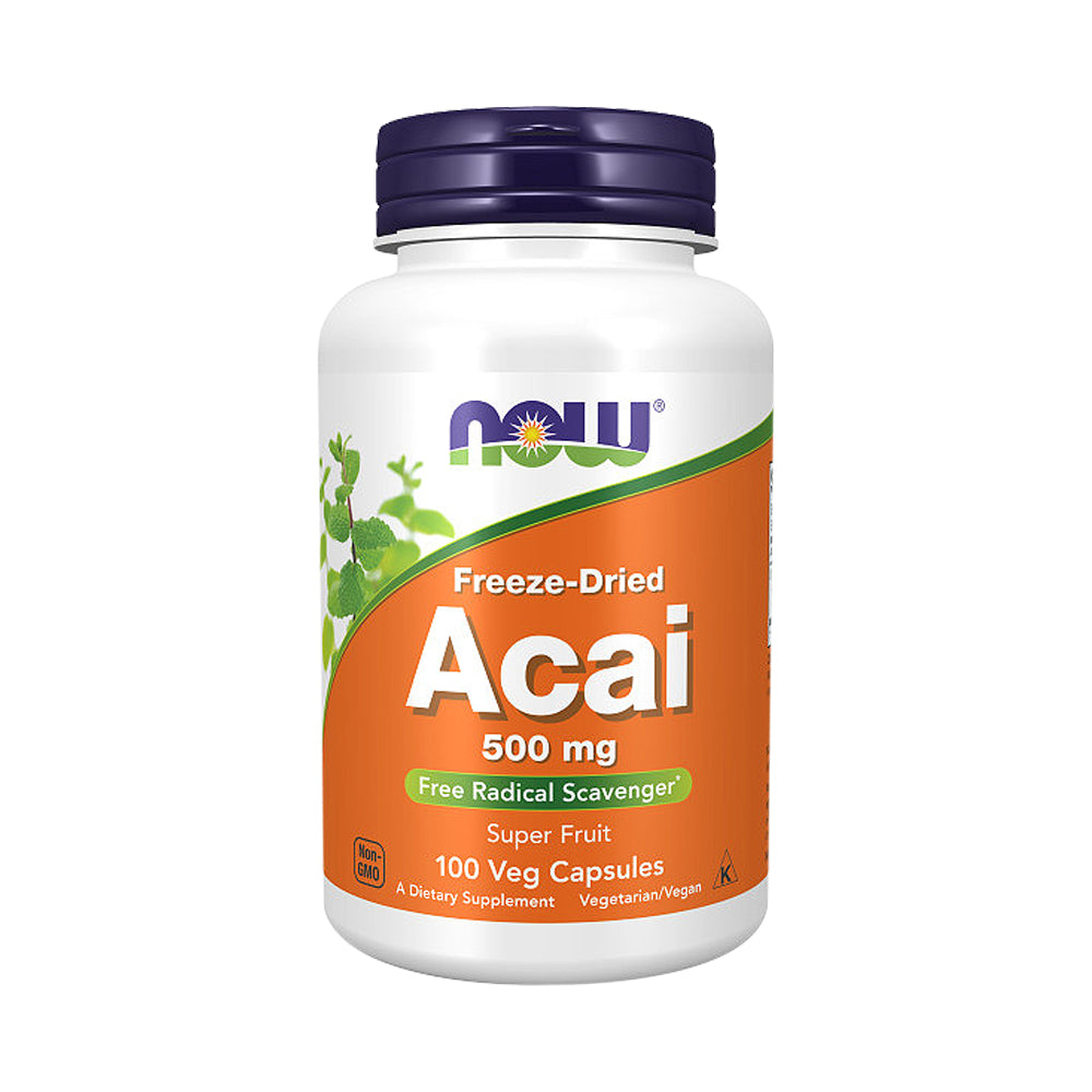 NOW Supplements, Acai 500 mg, Freeze-Dried Super Fruit with Polyphenols, Ellagic Acid, Rutin, Anthocyanins and Catechins, 100 Veg Capsules - Bloom Concept