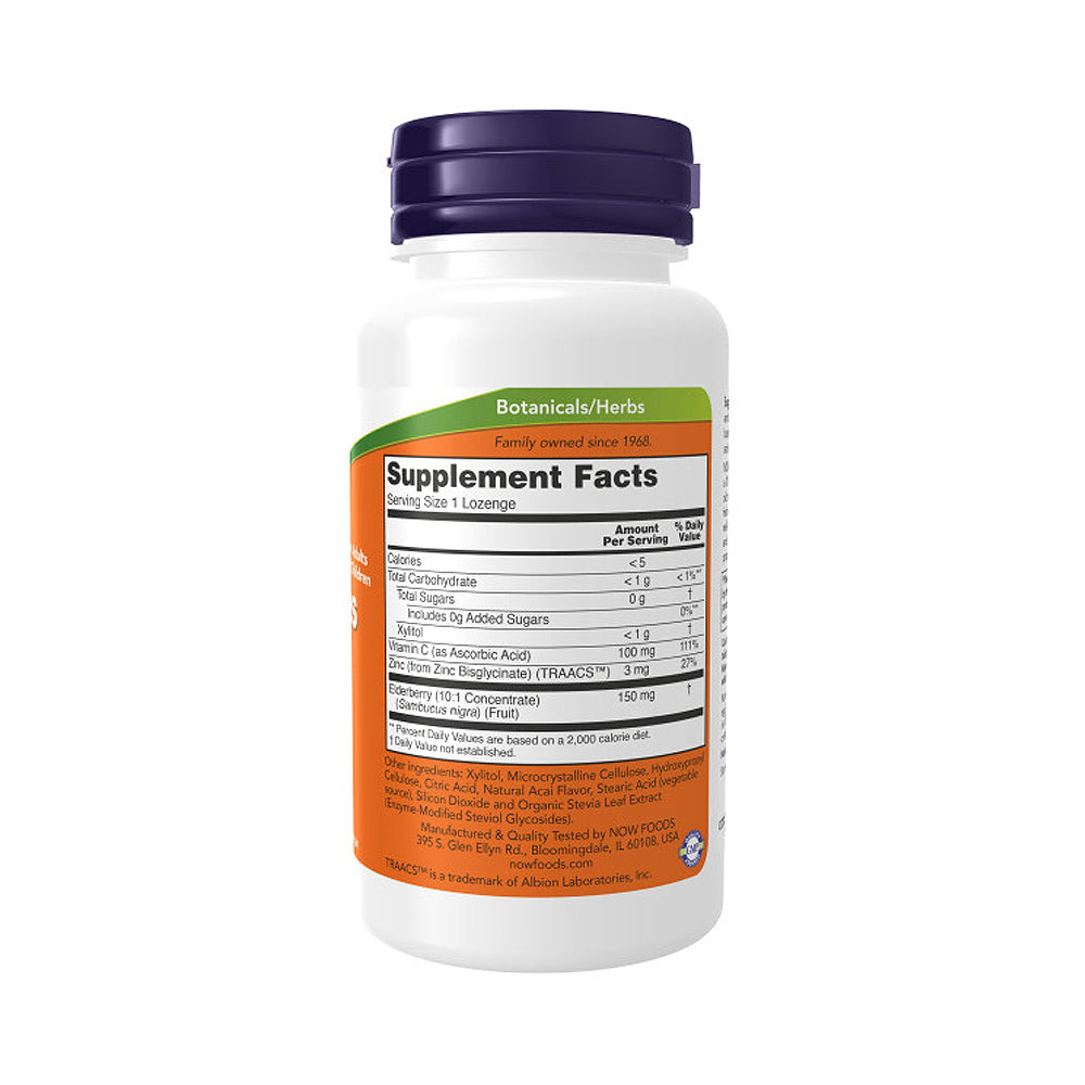 NOW Supplements, Sambucus Zinc-C with Elderberry Concentrate and Vitamin C, 60 Lozenges - Bloom Concept