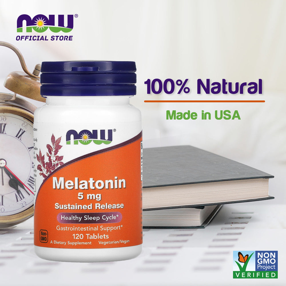 NOW Supplements, Melatonin 5 mg, Sustained Release, Formulated for a 4-Hour Release Period, 120 Tablets - Bloom Concept