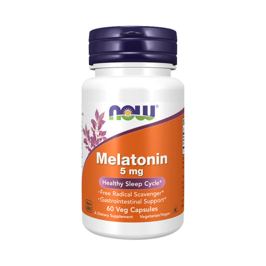 NOW Supplements, Melatonin 5 mg, Free Radical Scavenger*, Healthy Sleep Cycle*, 60 Veg Capsules - Bloom Concept