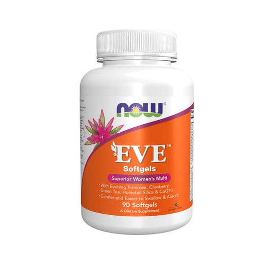NOW Supplements, Eve Women's Multivitamin with Evening Primrose, Cranberry, Green Tea, Horsetail Silica & CoQ10, 90 Softgels - Bloom Concept
