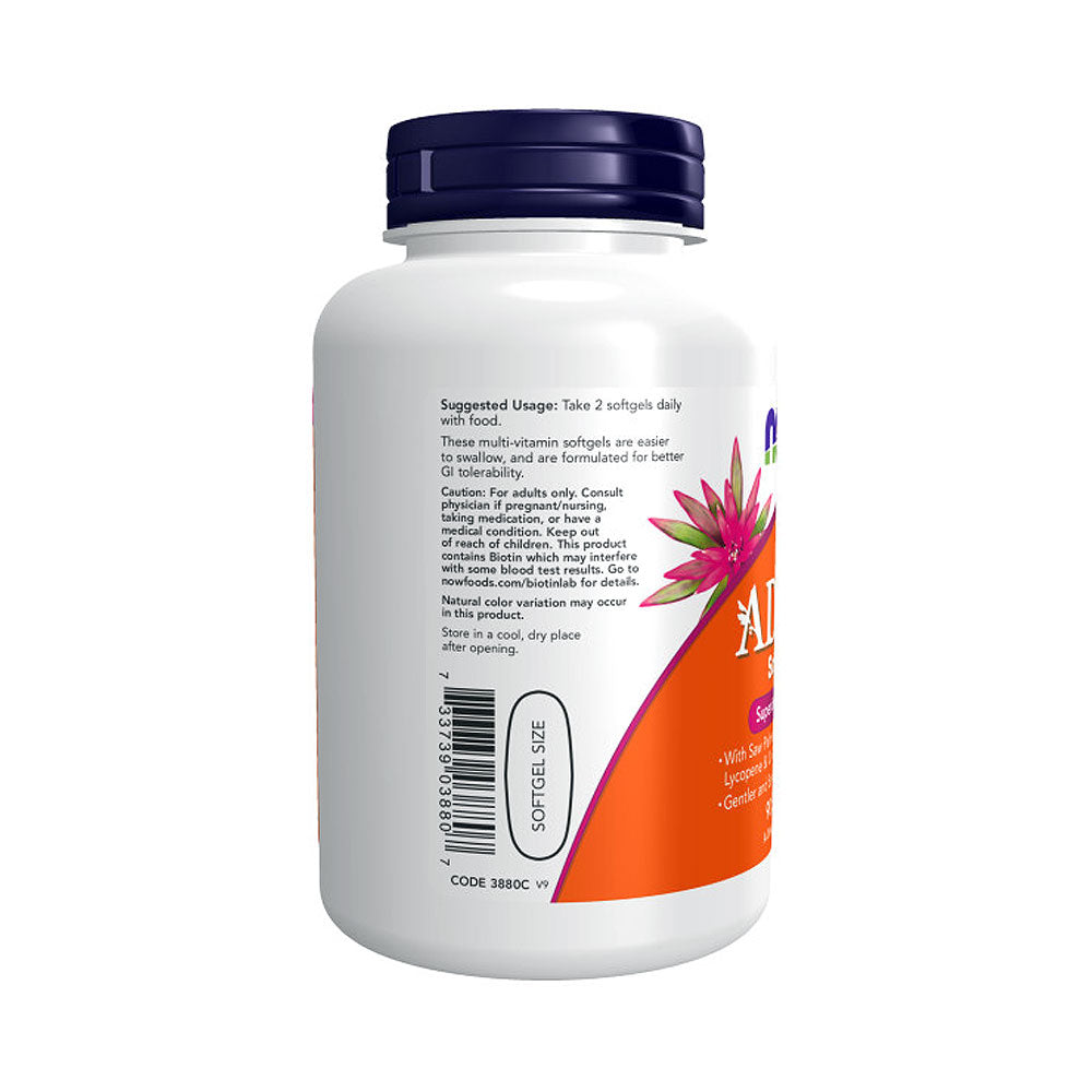NOW Supplements, ADAM Men's Multivitamin with Saw Palmetto, Plant Sterols, Lycopene & CoQ10, 90 Softgels - Bloom Concept