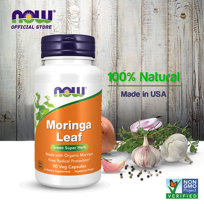NOW Foods Moringa Leaf, Green Super Herb, Made with Organic Moringa, Free Radical Protection*, 90 Veg Capsules Vitamins &amp; Supplements NOW Foods USA