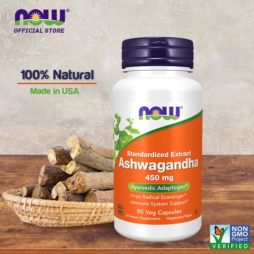 NOW Supplements, Ashwagandha (Withania somnifera) 450 mg (Standardized Extract), 90 Veg Capsules - Bloom Concept
