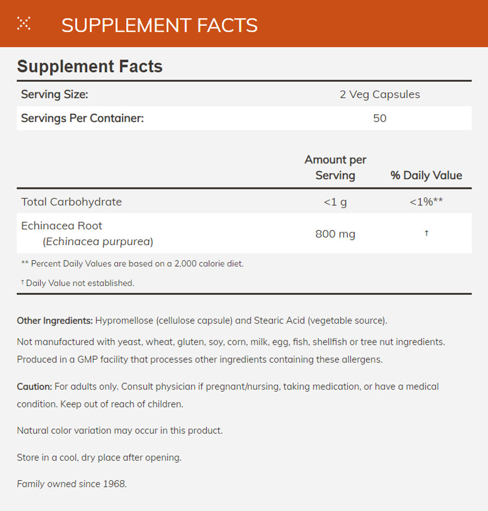NOW Supplements, Echinacea (Purpurea Root) 400 mg, Immune System Support*, 100 Veg Capsules - Bloom Concept