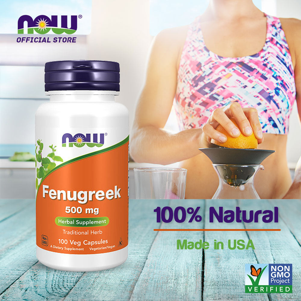 NOW Supplements, Fenugreek (Trigonella foenum-graecum) 500 mg, Herbal Supplement, 100 Veg Capsules - Bloom Concept