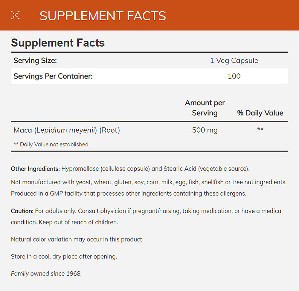 NOW Supplements, Maca (Lepidium meyenii) 500 mg, For Men and Women, Reproductive Health*, 100 Veg Capsules Supplement NOW Foods USA