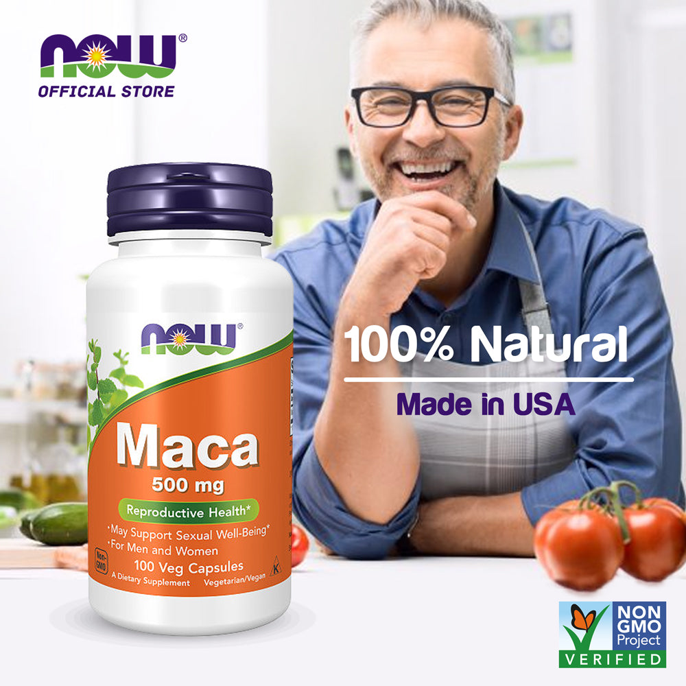 NOW Supplements, Maca (Lepidium meyenii) 500 mg, For Men and Women, Reproductive Health*, 100 Veg Capsules Supplement NOW Foods USA