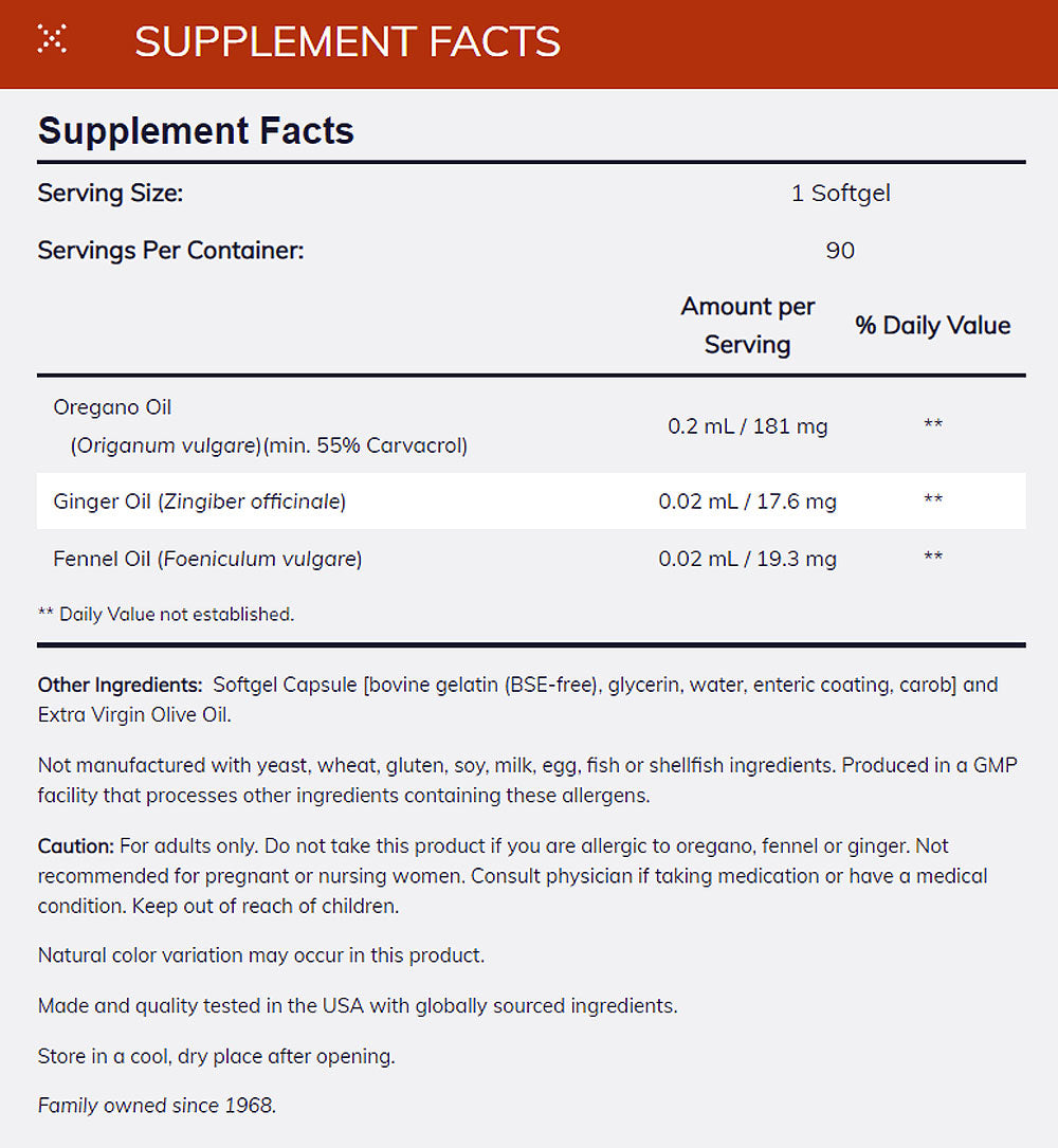 NOW Supplements, Oregano Oil with Ginger and Fennel Oil, Enteric Coated, 90 Softgels - Bloom Concept