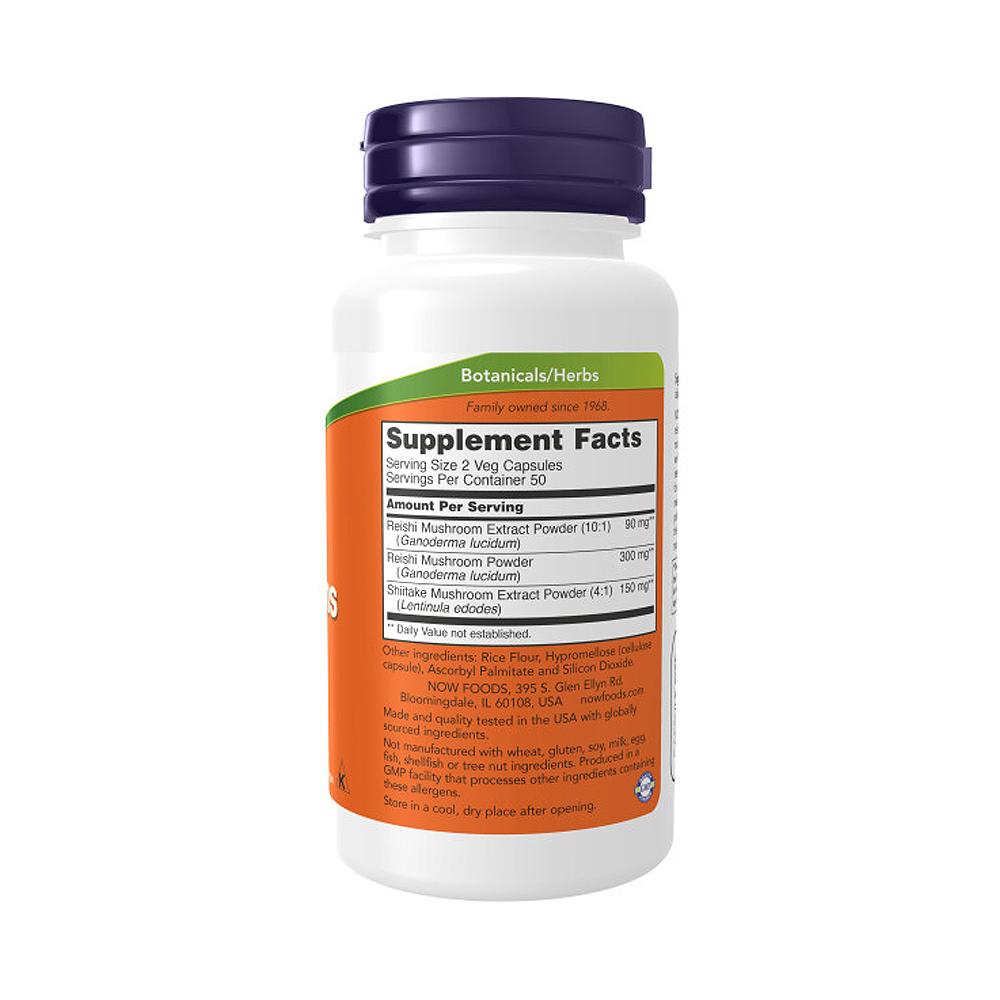 NOW Supplements, Rei-Shi Mushrooms 270 mg, Reishi/Shiitake Blend, Super Mushrooms, 100 Veg Capsules - Bloom Concept