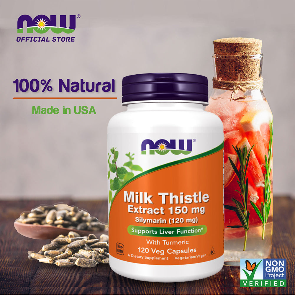 NOW Supplements, Silymarin Milk Thistle Extract 150 mg with Turmeric, Supports Liver Function*, 120 Veg Capsules Vitamins &amp; Supplements NOW Foods USA