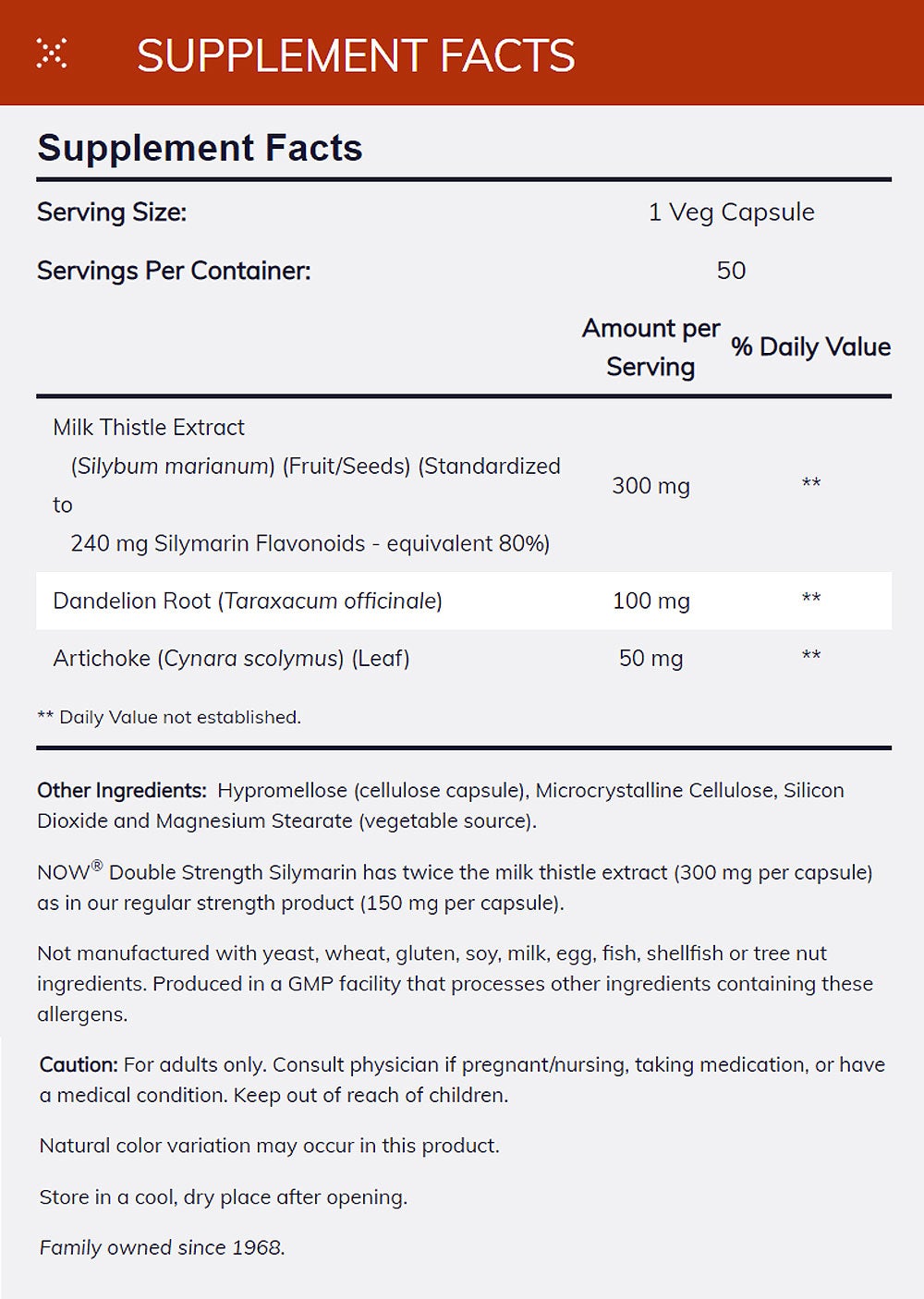 NOW Supplements, Silymarin Milk Thistle Extract 300 mg with Artichoke and Dandelion, Double Strength, Supports Liver Function, 100 Veg Capsules Vitamins &amp; Supplements NOW Foods USA