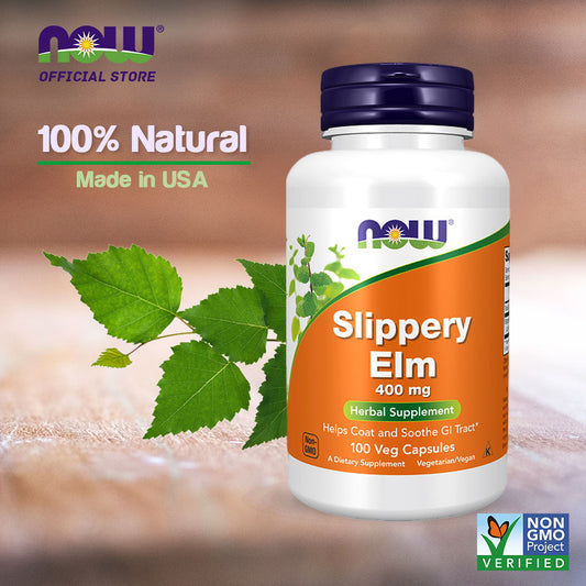 NOW Supplements, Slippery Elm (Ulmus rubra) 400 mg, Herbal Supplement, 100 Veg Capsules - Bloom Concept