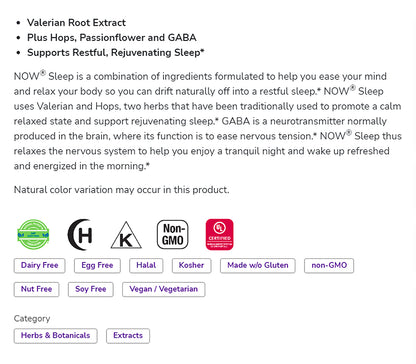 NOW Supplements, Sleep with Valerian Root Extract Plus Hops, Passionflower and GABA, Botanical Sleep Blend*, 90 Veg Capsules Vitamins &amp; Supplements NOW Foods USA