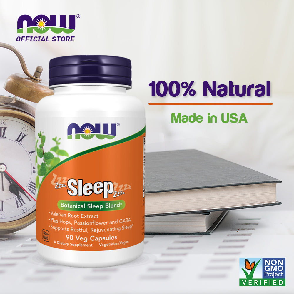 NOW Supplements, Sleep with Valerian Root Extract Plus Hops, Passionflower and GABA, Botanical Sleep Blend*, 90 Veg Capsules - Bloom Concept