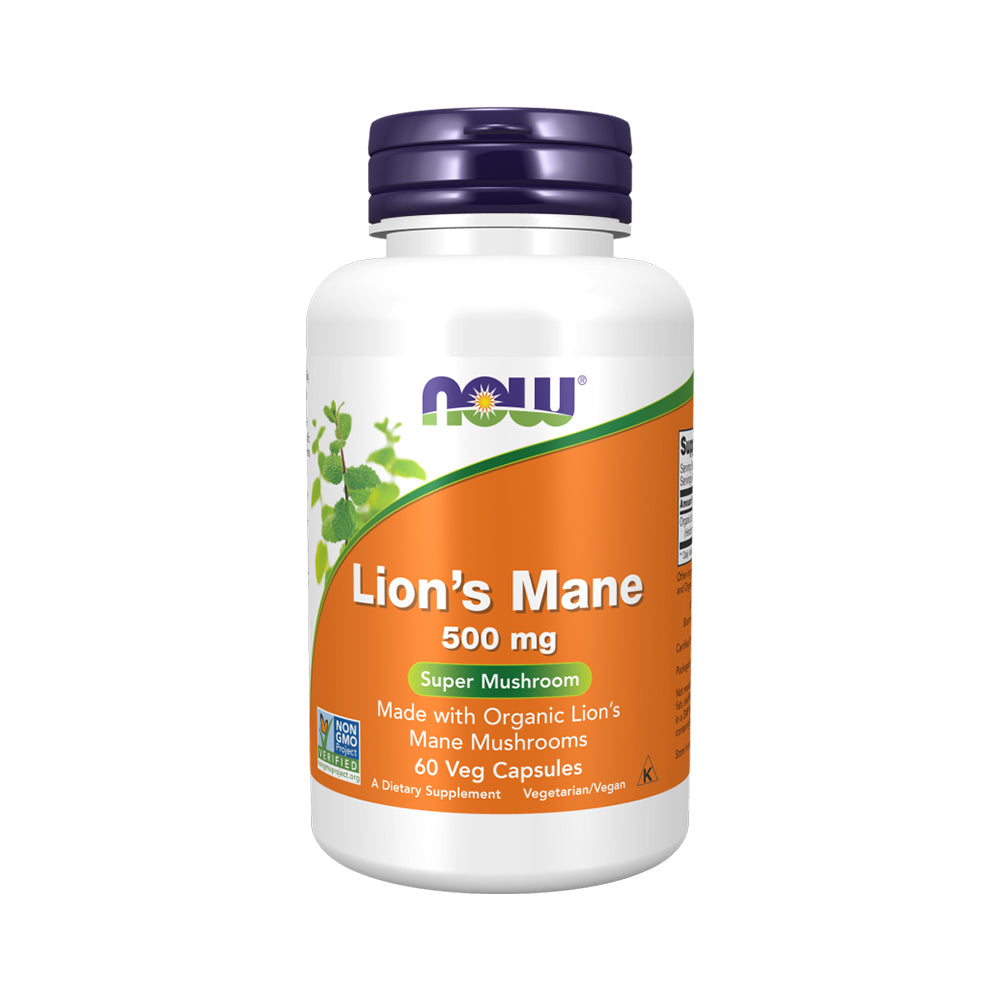 NOW Supplements, Lion's Mane 500 mg, Super Mushroom, Made with Organic Lion's Mane Mushrooms, 60 Veg Capsules - Bloom Concept