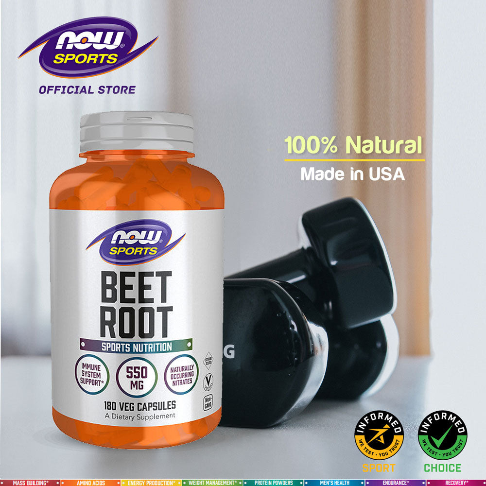 NOW Sports, Beet Root Veg, Sports Nutrition, Immune System Support*, 550 MG, Naturally Occurring Nitrates, 180 Veg Capsules - Bloom Concept
