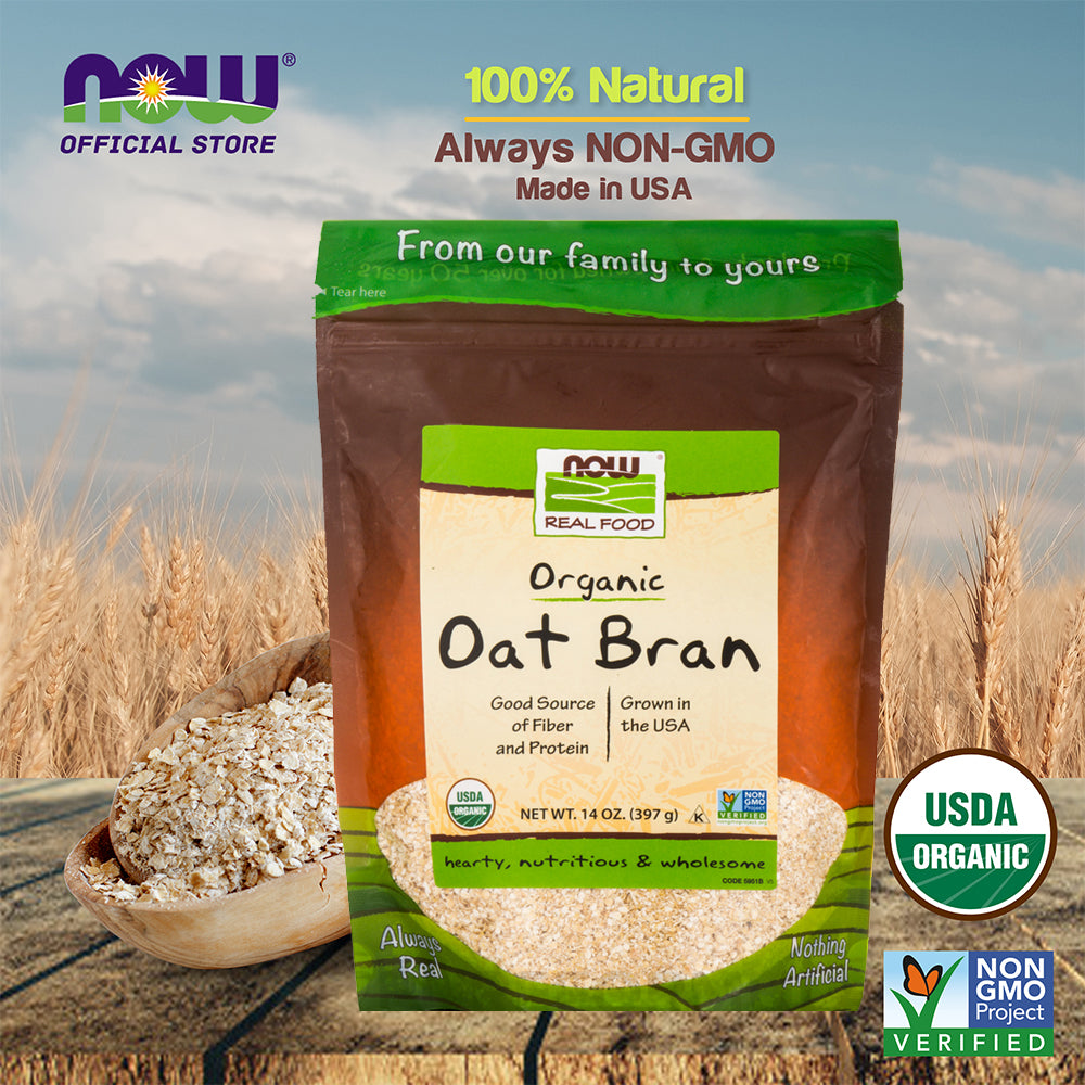 NOW Foods, Organic Oats Bran, Source of Fiber and Protein, USA Grown, Non-GMO Project Verified, 14-Ounce (397 g) - Bloom Concept