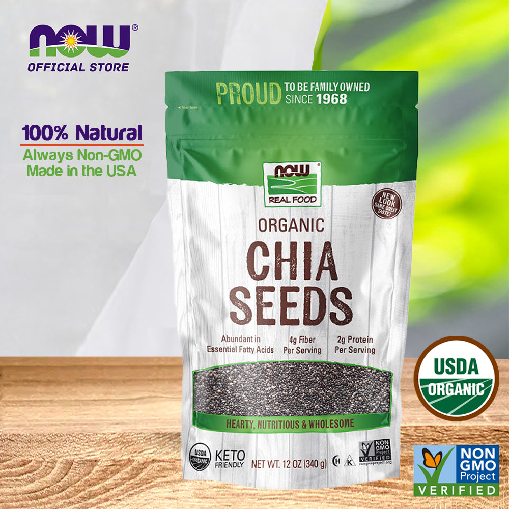 NOW Foods, Organic Black Chia Seeds, Non-GMO, Source of Healthy Fatty Acids and Fiber, 12-Ounce (Packaging May Vary)(340g) - Bloom Concept