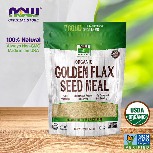 NOW Foods, Organic Golden Flax Seed Meal, Source of Essential Fatty Acids and Fiber, Cold-Processed, Certified Non-GMO, 22-Ounce (624 g) - Bloom Concept