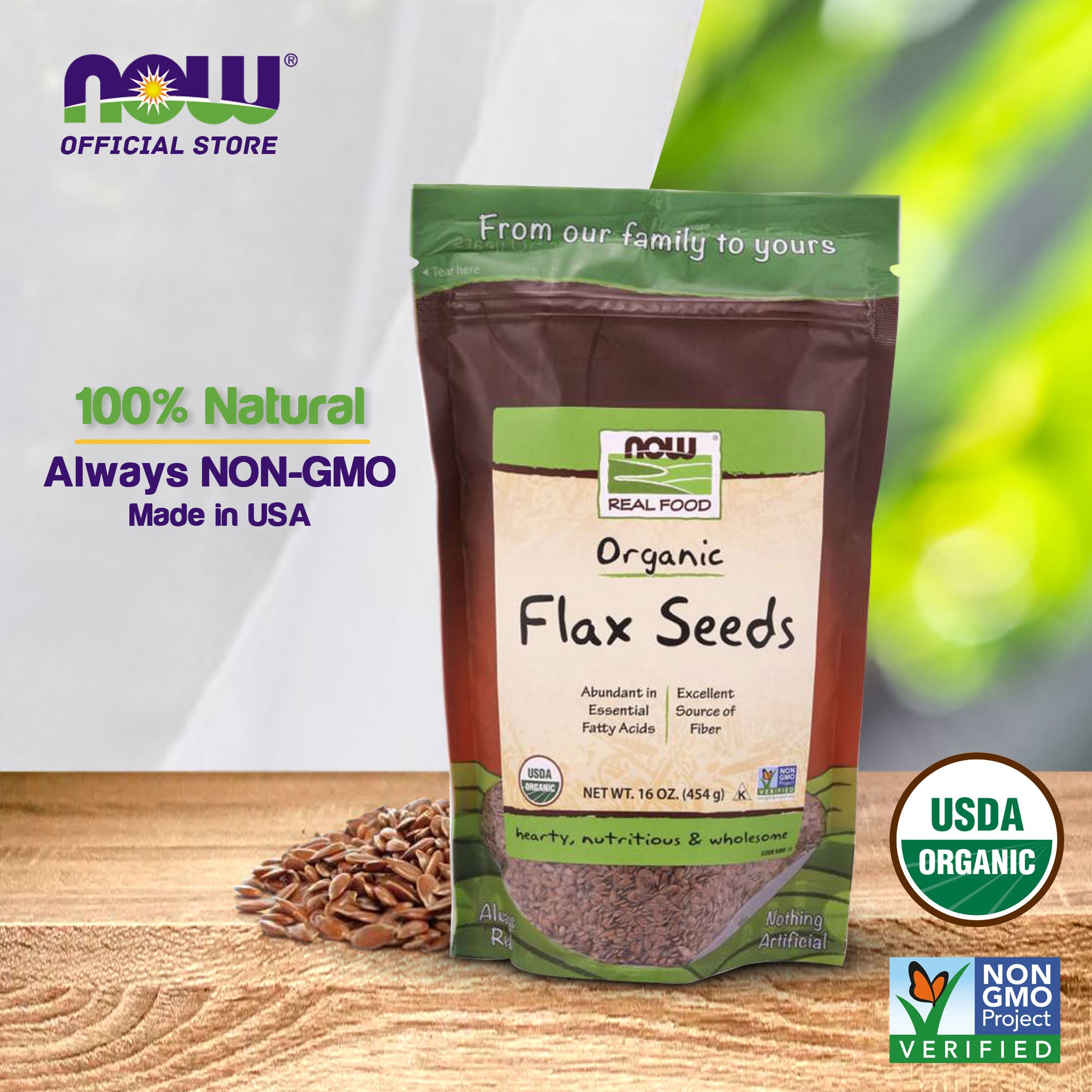 NOW Foods, Organic Flax Seeds, Source of Essential Fatty Acids and Fiber, Certified Non-GMO, Kosher, 1-Pound (454 g) Natural Foods NOW Foods USA