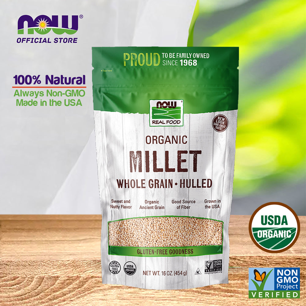 NOW Foods, Organic Millet, Gluten-Free, Whole Grain, Hulled, USA-Grown, 16-Ounce (454g) - Bloom Concept