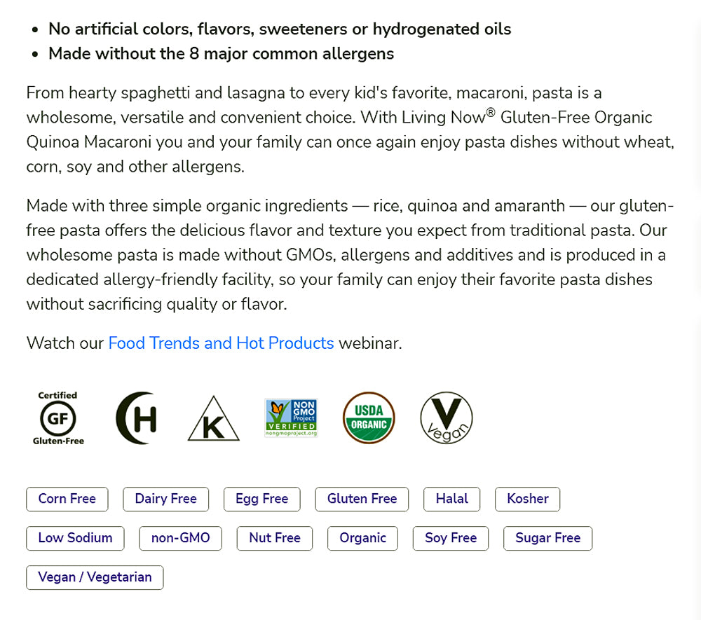 Now Foods, Organic Quinoa Macaroni, Gluten-Free, Corn-Free, Non-GMO Elbow Pasta, 8 oz (227 g) - Bloom Concept